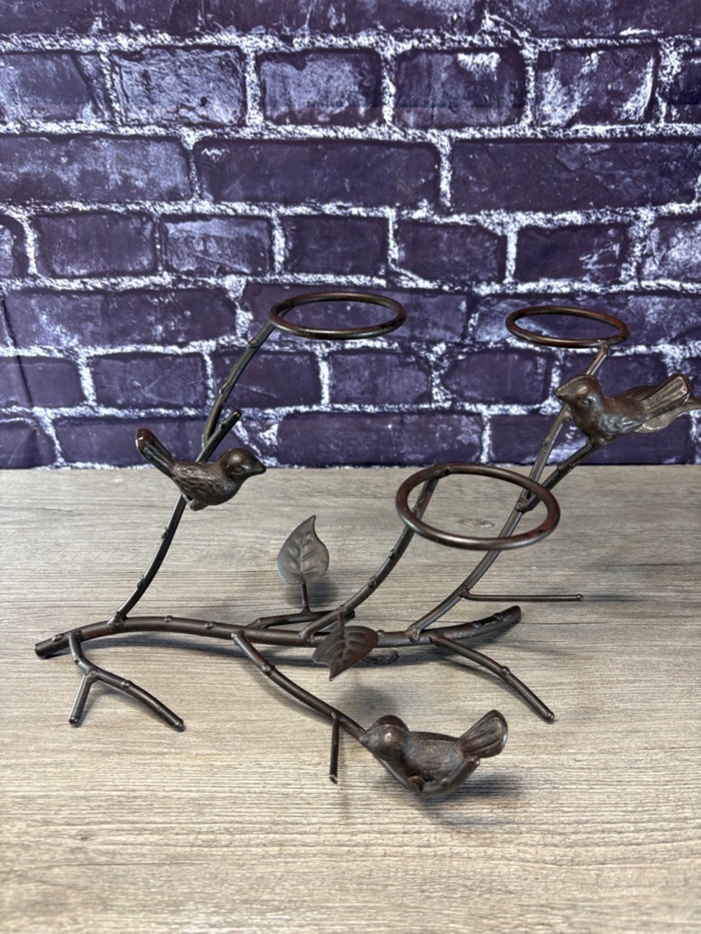 Metal Bird Branch Tea Light Holder - Rustic Brown